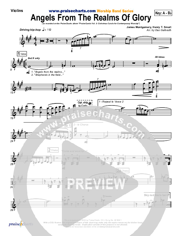 Angels From The Realms Of Glory Violins (PraiseCharts Band / Arr. Daniel Galbraith)