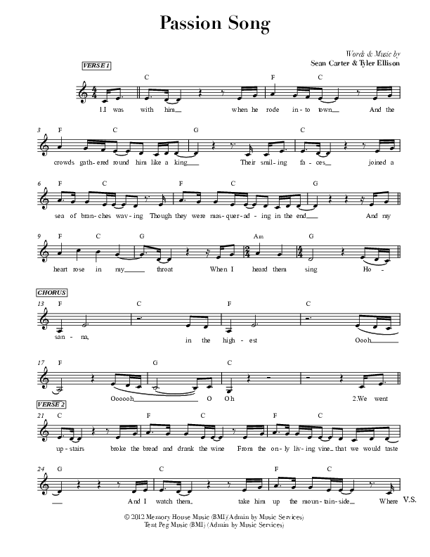 Passion Song (Live) Lead Sheet (Sean Carter)