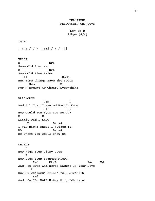 Beautiful Chords & Lyrics (Fellowship Creative)