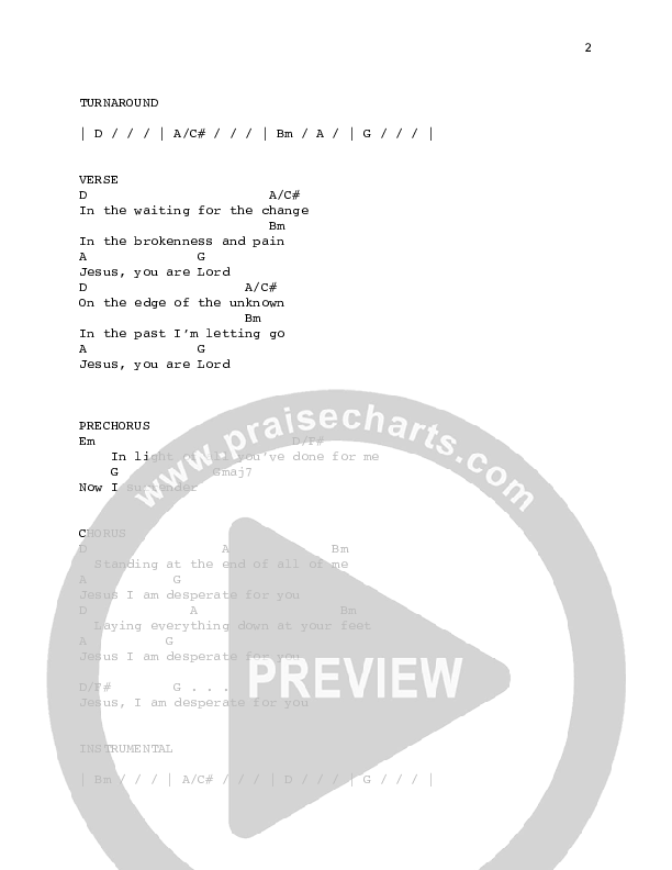 Desperate For You Chords & Lyrics (Fellowship Creative)