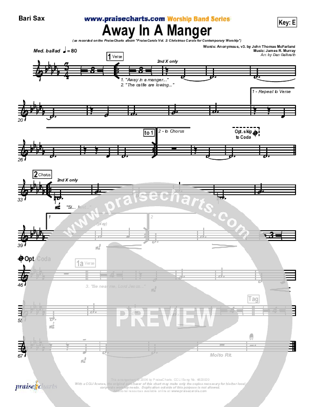 Away In A Manger Bari Sax (PraiseCharts Band / Arr. Daniel Galbraith)