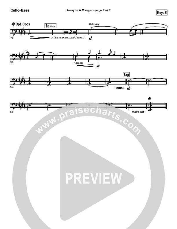 Away In A Manger Cello/Bass (PraiseCharts Band / Arr. Daniel Galbraith)
