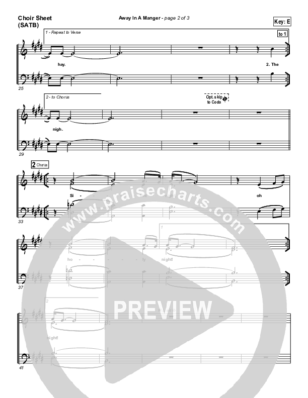 Away In A Manger Choir Sheet (SATB) (PraiseCharts Band / Arr. Daniel Galbraith)