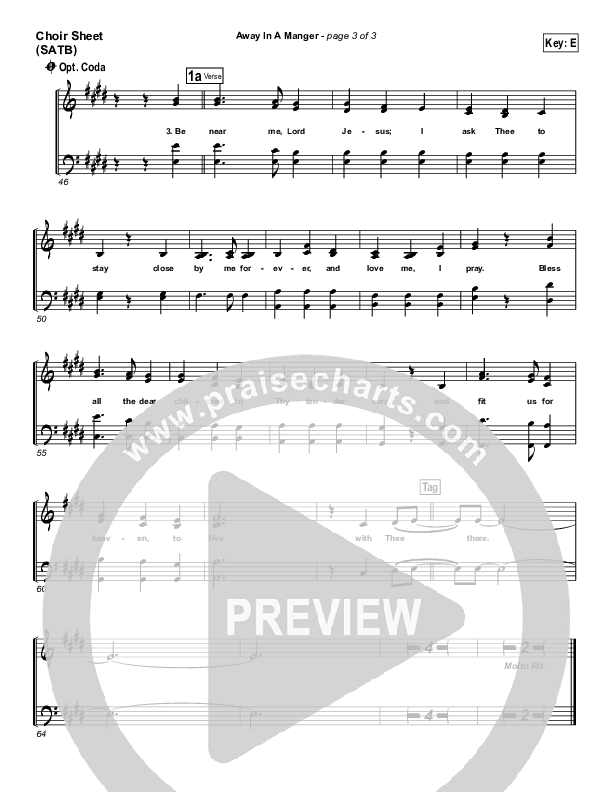 Away In A Manger Choir Sheet (SATB) (PraiseCharts Band / Arr. Daniel Galbraith)
