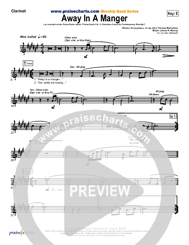 Away In A Manger Clarinet (PraiseCharts Band / Arr. Daniel Galbraith)
