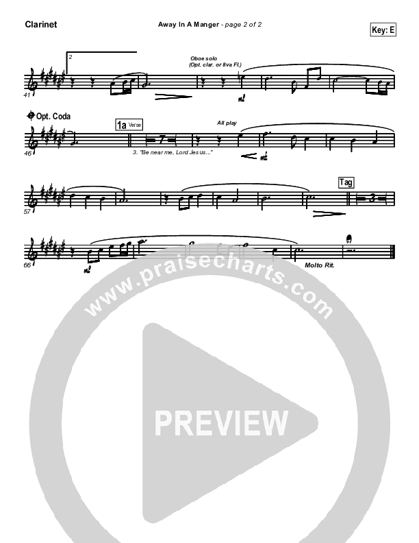 Away In A Manger Clarinet (PraiseCharts Band / Arr. Daniel Galbraith)