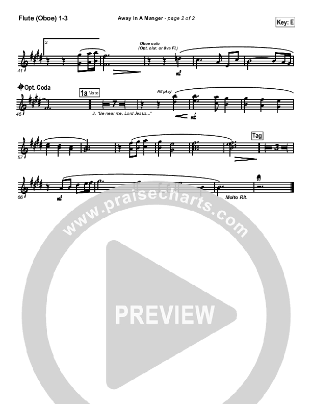 Away In A Manger Flute/Oboe 1/2/3 (PraiseCharts Band / Arr. Daniel Galbraith)
