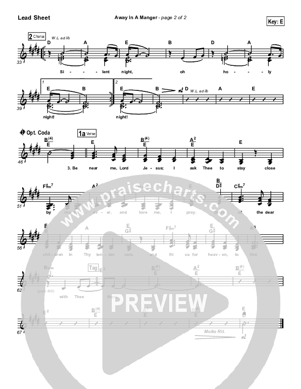 Away In A Manger Lead Sheet (PraiseCharts Band / Arr. Daniel Galbraith)