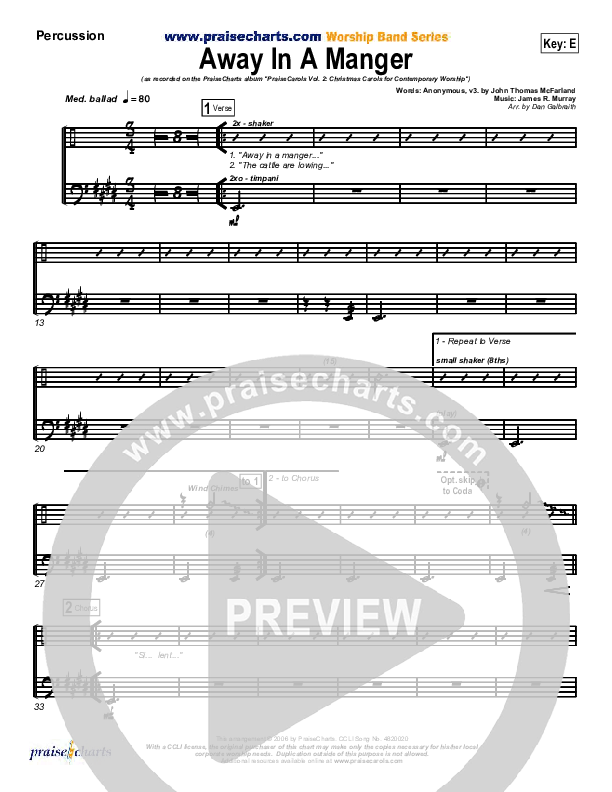 Away In A Manger Percussion (PraiseCharts Band / Arr. Daniel Galbraith)
