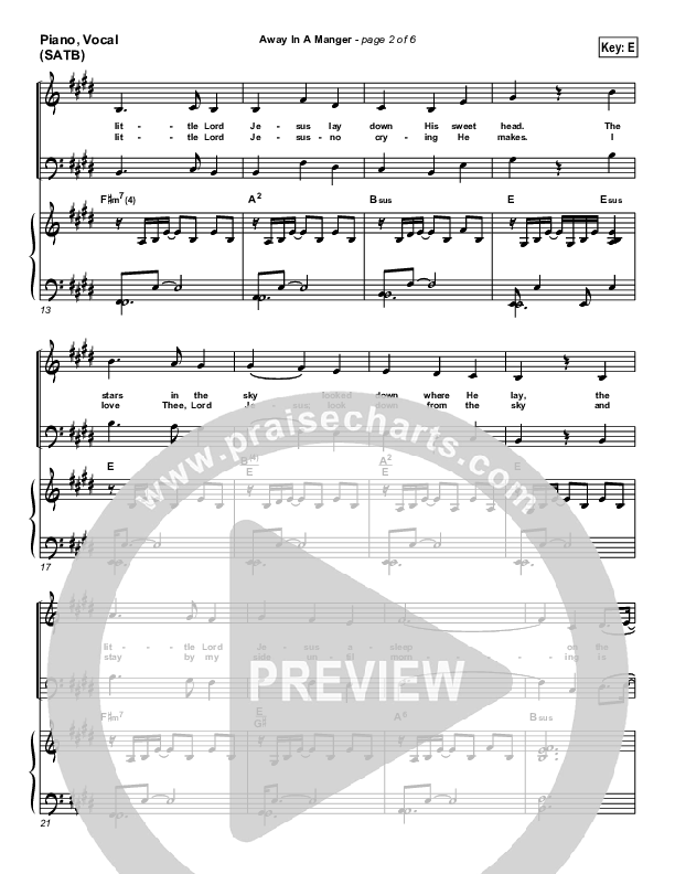 Away In A Manger Piano/Vocal (PraiseCharts Band / Arr. Daniel Galbraith)