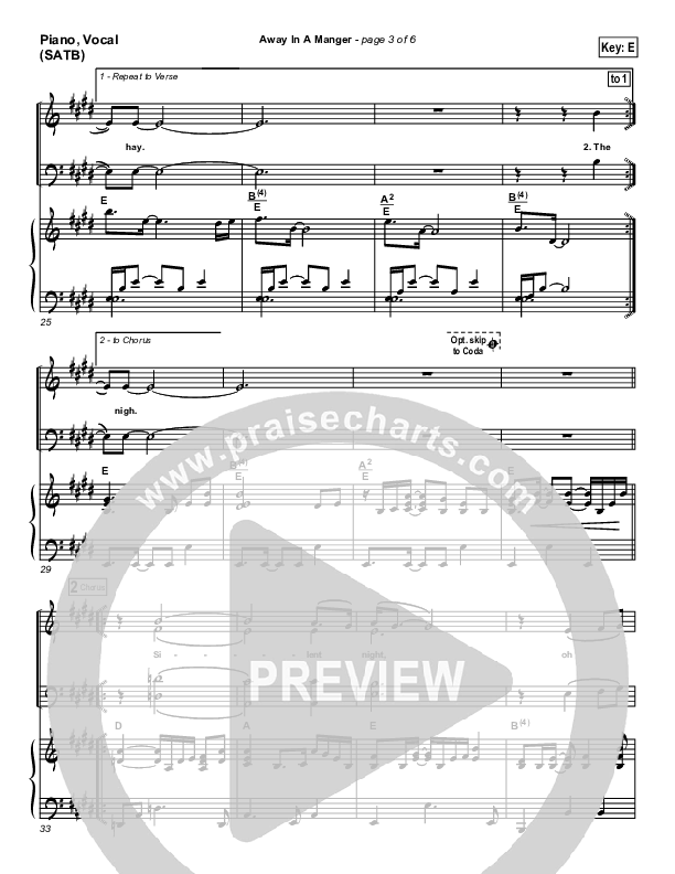Away In A Manger Piano/Vocal (PraiseCharts Band / Arr. Daniel Galbraith)