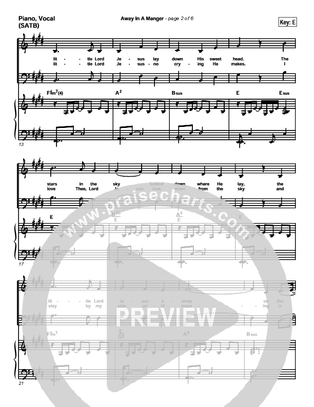 Away In A Manger Piano/Vocal (SATB) (PraiseCharts Band / Arr. Daniel Galbraith)