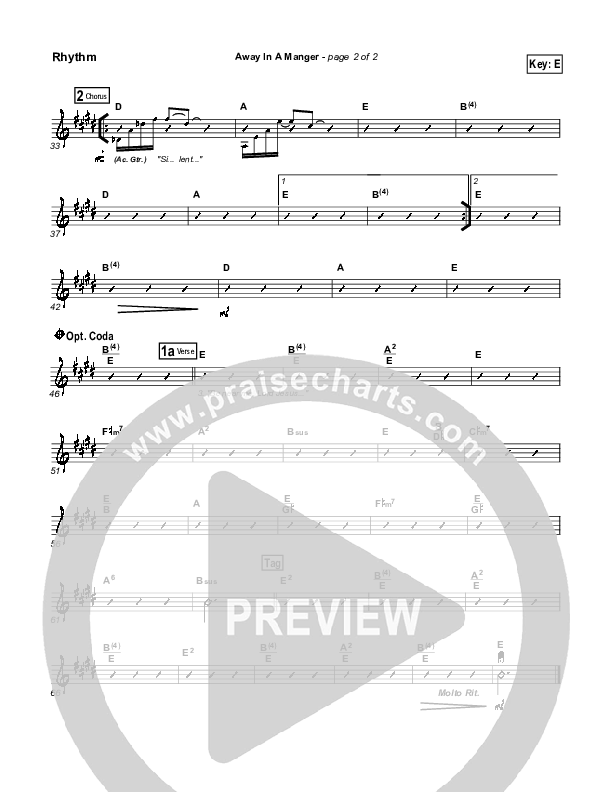 Away In A Manger Rhythm Chart (PraiseCharts Band / Arr. Daniel Galbraith)