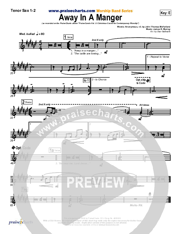 Away In A Manger Tenor Sax 1/2 (PraiseCharts Band / Arr. Daniel Galbraith)
