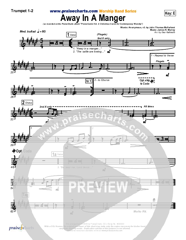 Away In A Manger Trumpet 1,2 (PraiseCharts Band / Arr. Daniel Galbraith)