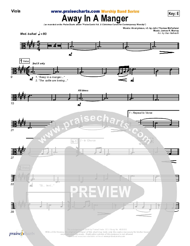 Away In A Manger Viola (PraiseCharts Band / Arr. Daniel Galbraith)