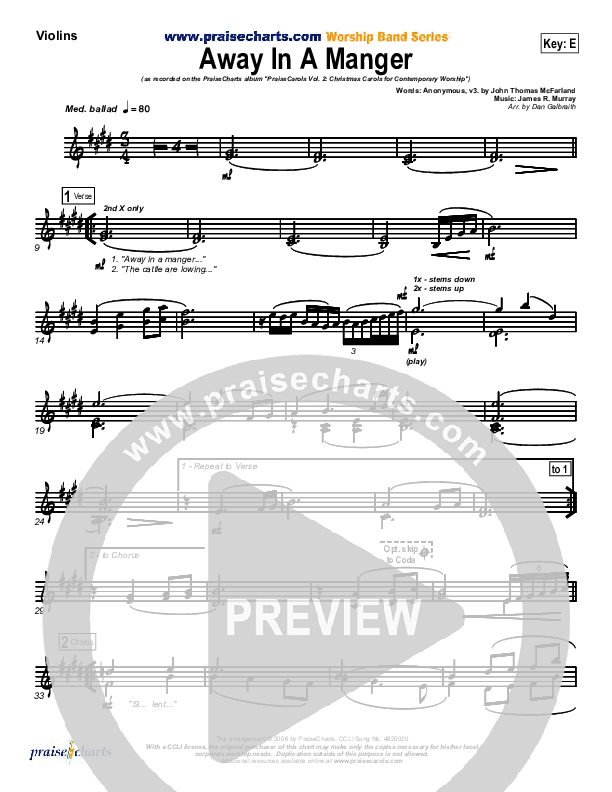 Away In A Manger Violins (PraiseCharts Band / Arr. Daniel Galbraith)