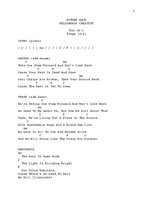 Future Back Chords & Lyrics (Fellowship Creative)