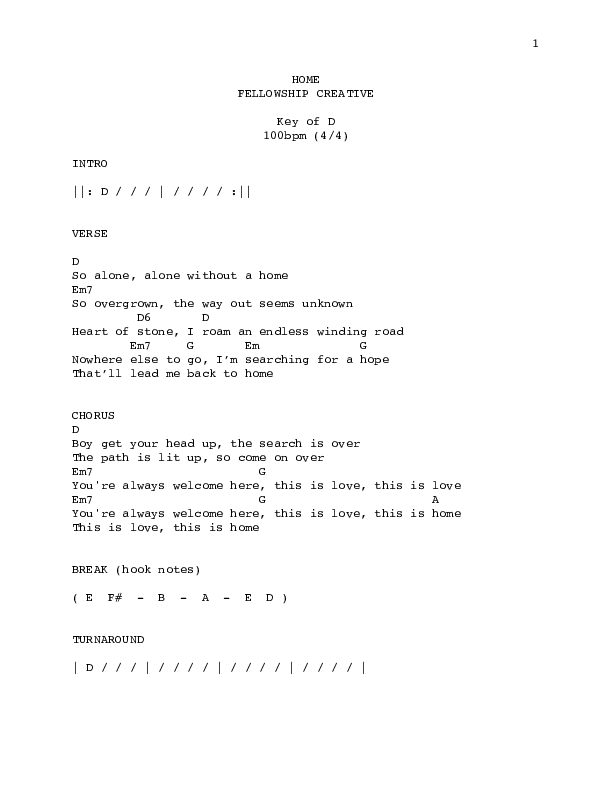 Home Chords & Lyrics (Fellowship Creative)