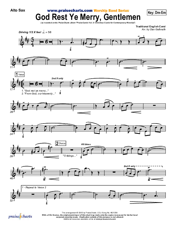 God Rest Ye Merry Gentlemen Alto Sax (PraiseCharts Band / Arr. Daniel Galbraith)