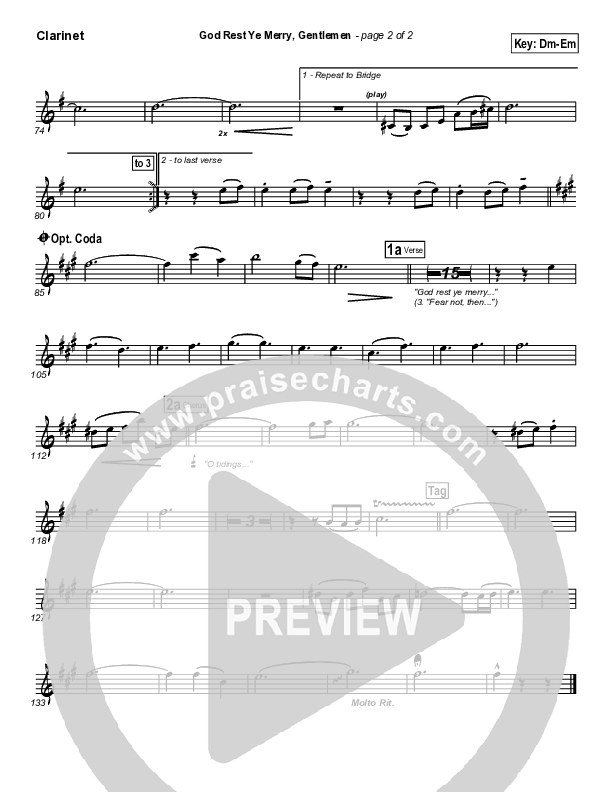 God Rest Ye Merry Gentlemen Clarinet (PraiseCharts Band / Arr. Daniel Galbraith)