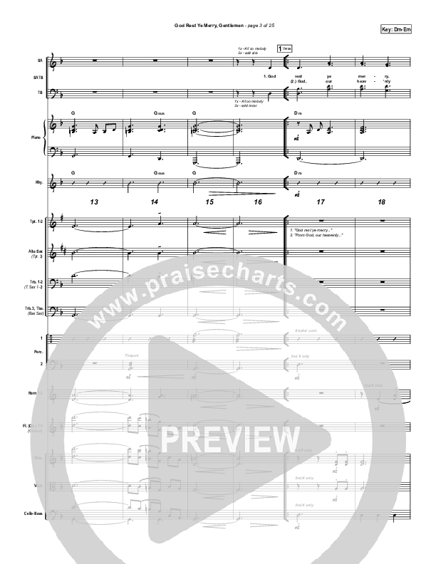 God Rest Ye Merry Gentlemen Conductor's Score (PraiseCharts Band / Arr. Daniel Galbraith)