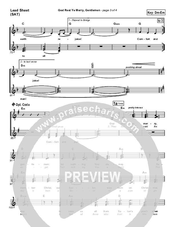 God Rest Ye Merry Gentlemen Lead Sheet (SAT) (PraiseCharts Band / Arr. Daniel Galbraith)