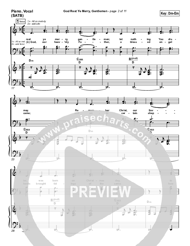 God Rest Ye Merry Gentlemen Piano/Vocal (SATB) (PraiseCharts Band / Arr. Daniel Galbraith)