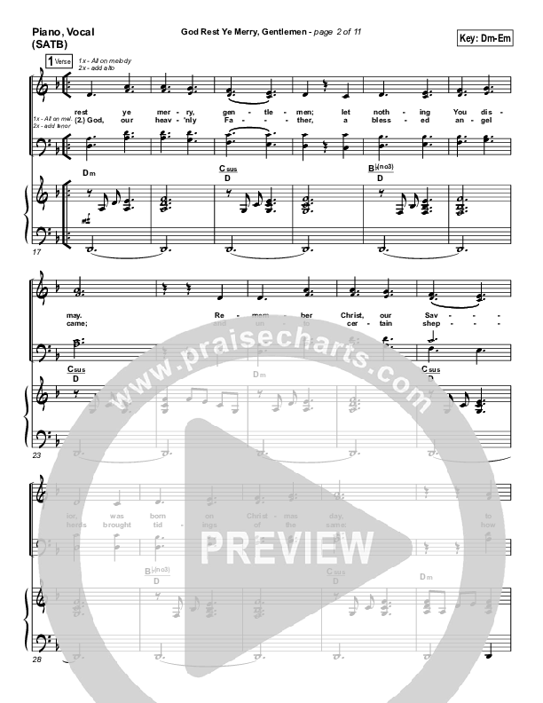 God Rest Ye Merry Gentlemen Piano/Vocal Pack (PraiseCharts Band / Arr. Daniel Galbraith)