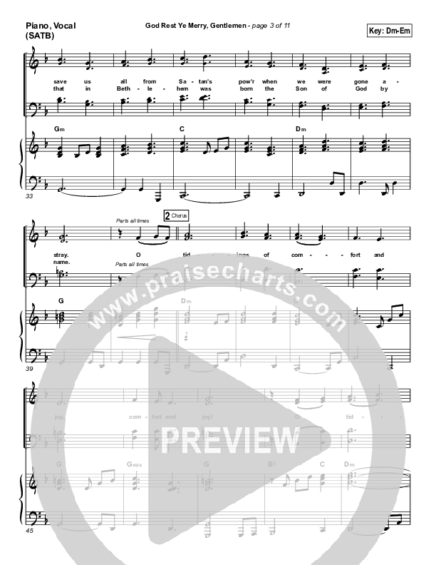 God Rest Ye Merry Gentlemen Piano/Vocal & Lead (PraiseCharts Band / Arr. Daniel Galbraith)