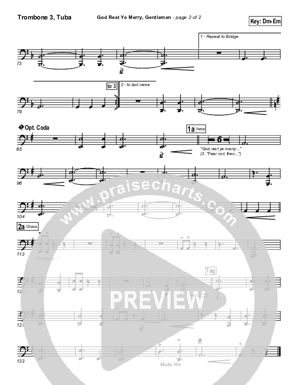 God Rest Ye Merry Gentlemen Trombone 3/Tuba (PraiseCharts Band / Arr. Daniel Galbraith)
