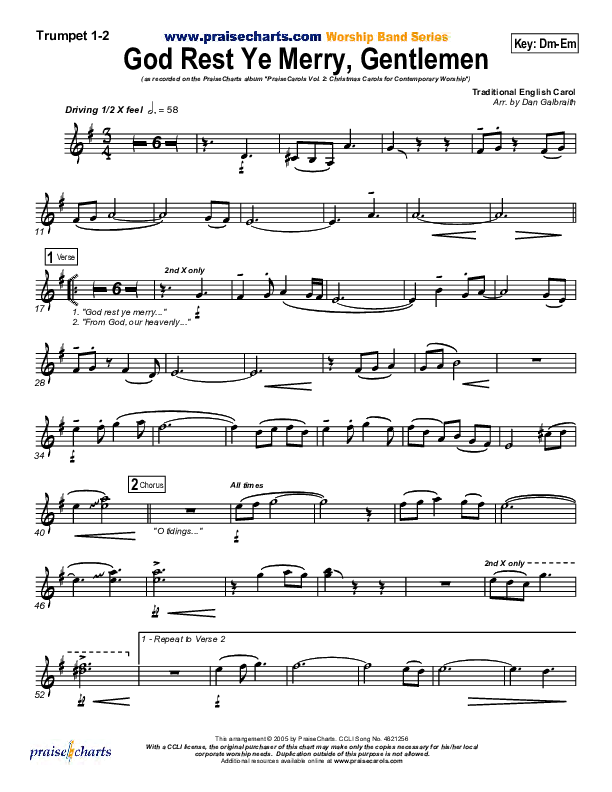 God Rest Ye Merry Gentlemen Trumpet 1,2 (PraiseCharts Band / Arr. Daniel Galbraith)