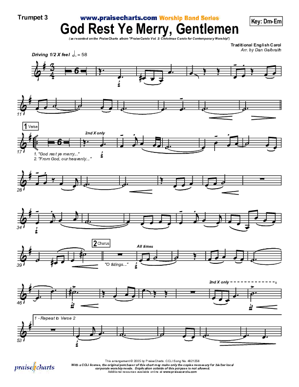 God Rest Ye Merry Gentlemen Trumpet 3 (PraiseCharts Band / Arr. Daniel Galbraith)