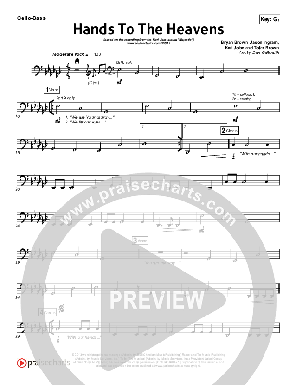 Hands To The Heavens Cello/Bass (Kari Jobe)