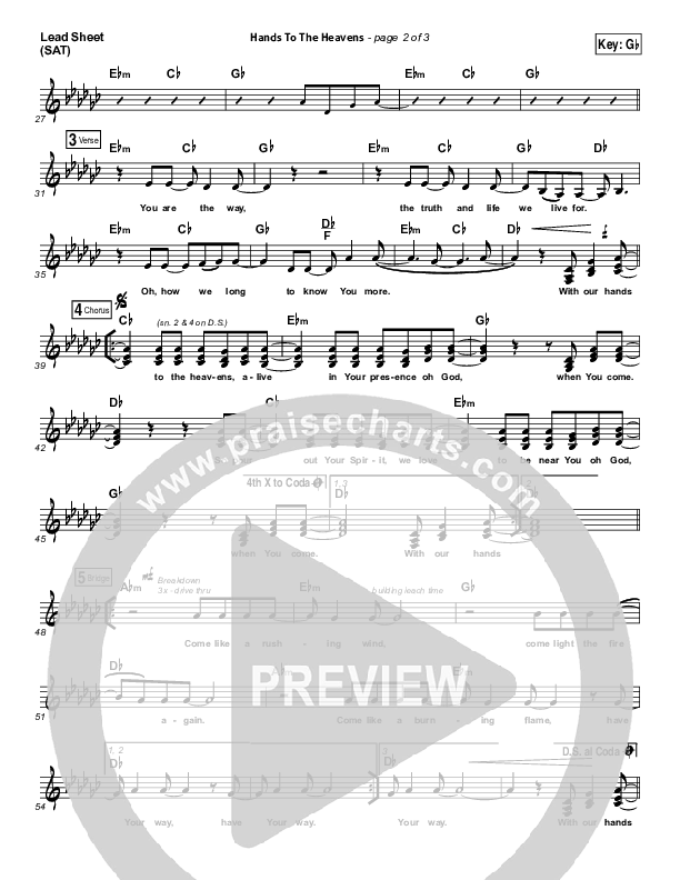 Hands To The Heavens Lead Sheet (SAT) (Kari Jobe)