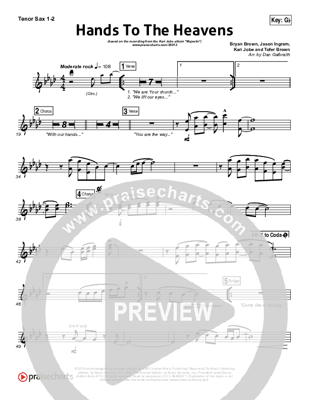 Hands To The Heavens Tenor Sax 1/2 (Kari Jobe)