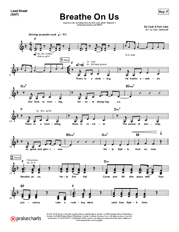 Breathe On Us Lead Sheet (SAT) (Kari Jobe)