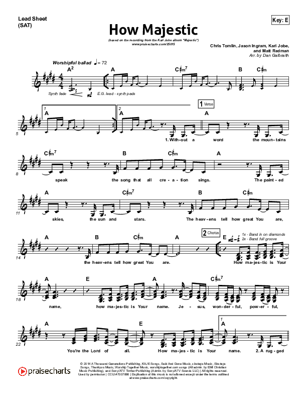How Majestic Lead Sheet (SAT) (Kari Jobe)