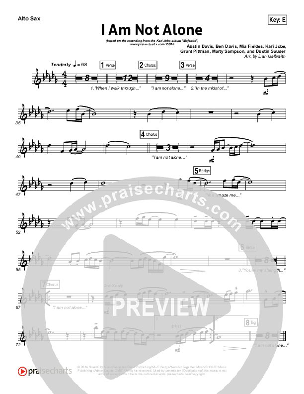 I Am Not Alone Alto Sax (Kari Jobe)