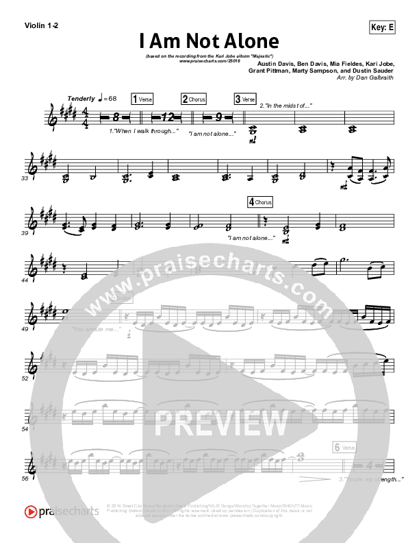 I Am Not Alone Violin 1/2 (Kari Jobe)