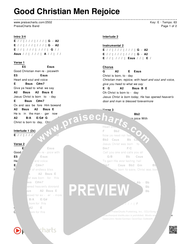 Good Christian Men Rejoice Chords & Lyrics (PraiseCharts Band / Arr. Daniel Galbraith)