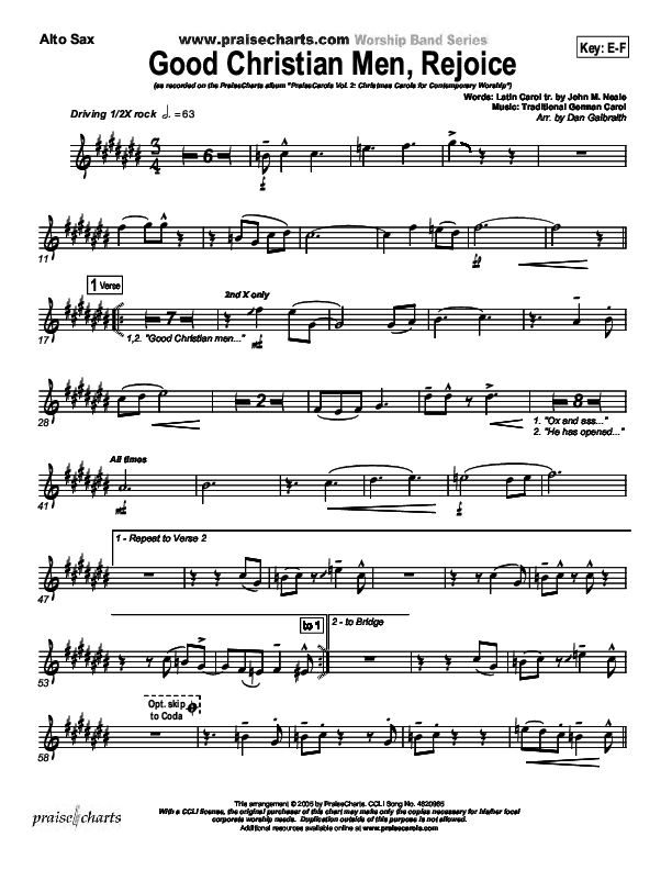 Good Christian Men Rejoice Alto Sax (PraiseCharts Band / Arr. Daniel Galbraith)