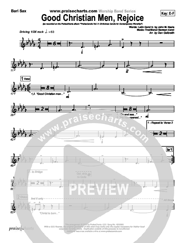 Good Christian Men Rejoice Bari Sax (PraiseCharts Band / Arr. Daniel Galbraith)