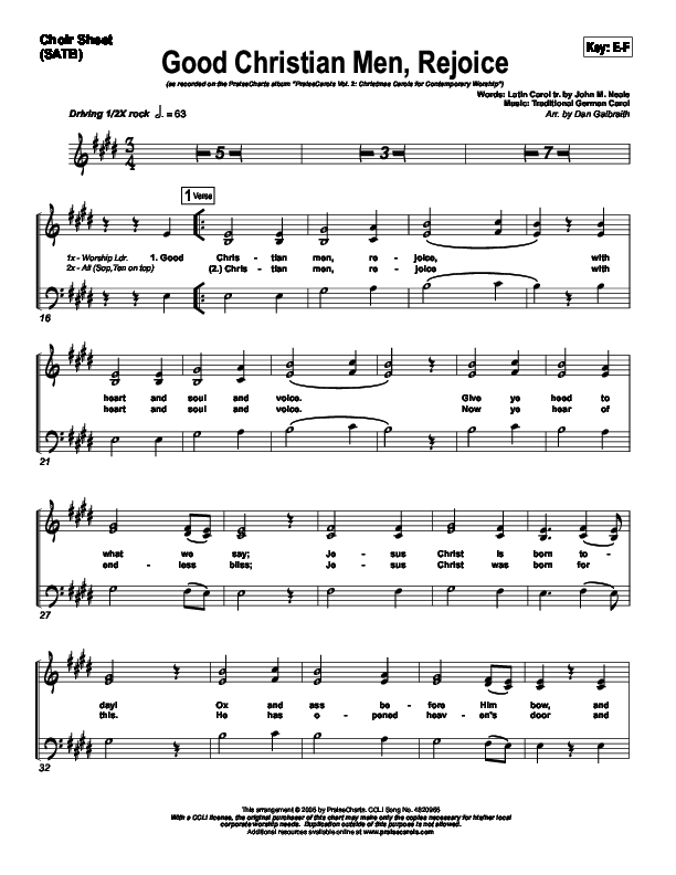 Good Christian Men Rejoice Choir Vocals (SATB) (PraiseCharts Band / Arr. Daniel Galbraith)