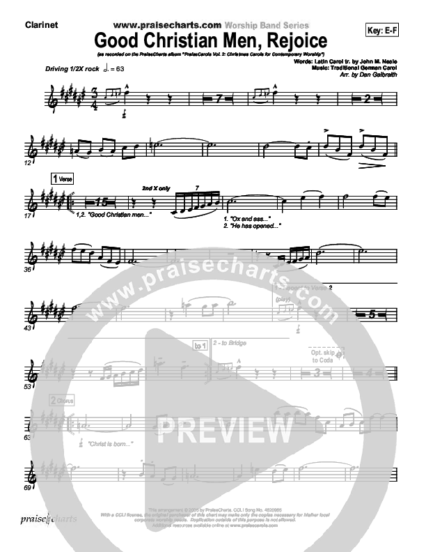 Good Christian Men Rejoice Clarinet (PraiseCharts Band / Arr. Daniel Galbraith)