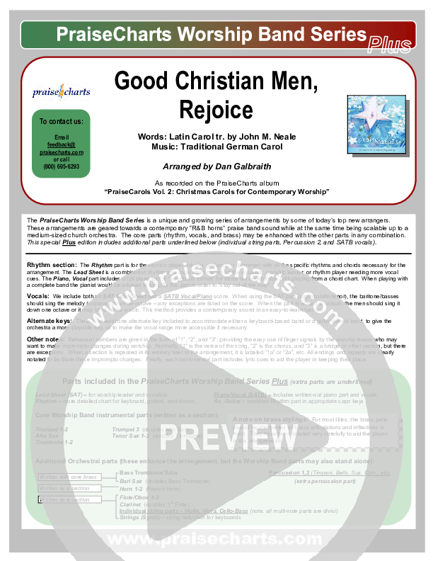 Good Christian Men Rejoice Cover Sheet (PraiseCharts Band / Arr. Daniel Galbraith)