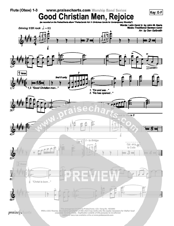 Good Christian Men Rejoice Flute/Oboe 1/2/3 (PraiseCharts Band / Arr. Daniel Galbraith)