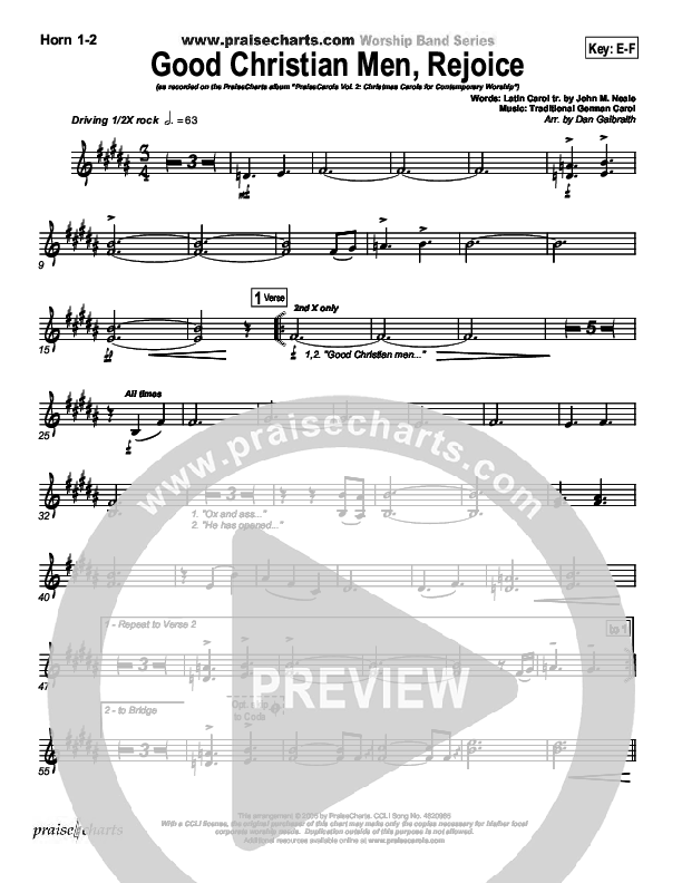 Good Christian Men Rejoice French Horn 1/2 (PraiseCharts Band / Arr. Daniel Galbraith)