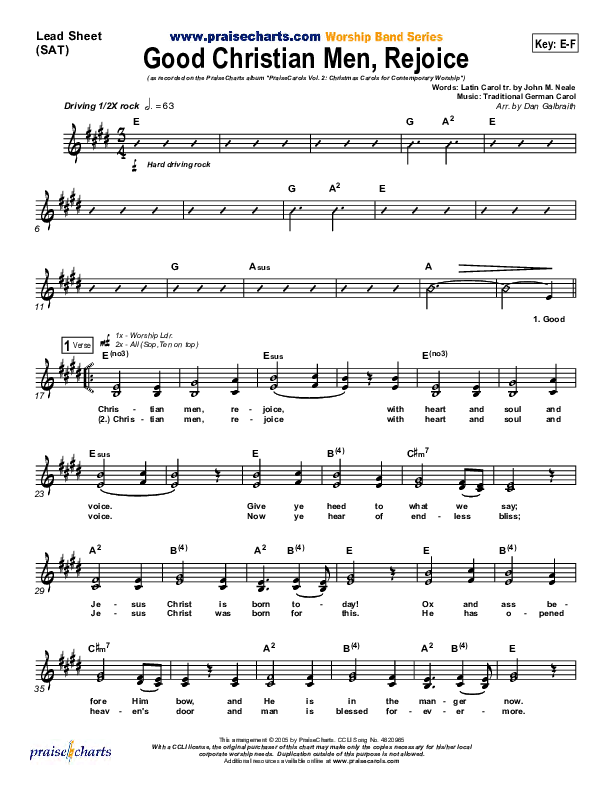 Good Christian Men Rejoice Lead Sheet (PraiseCharts Band / Arr. Daniel Galbraith)