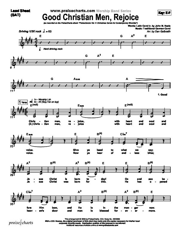 Good Christian Men Rejoice Lead Sheet (SAT) (PraiseCharts Band / Arr. Daniel Galbraith)